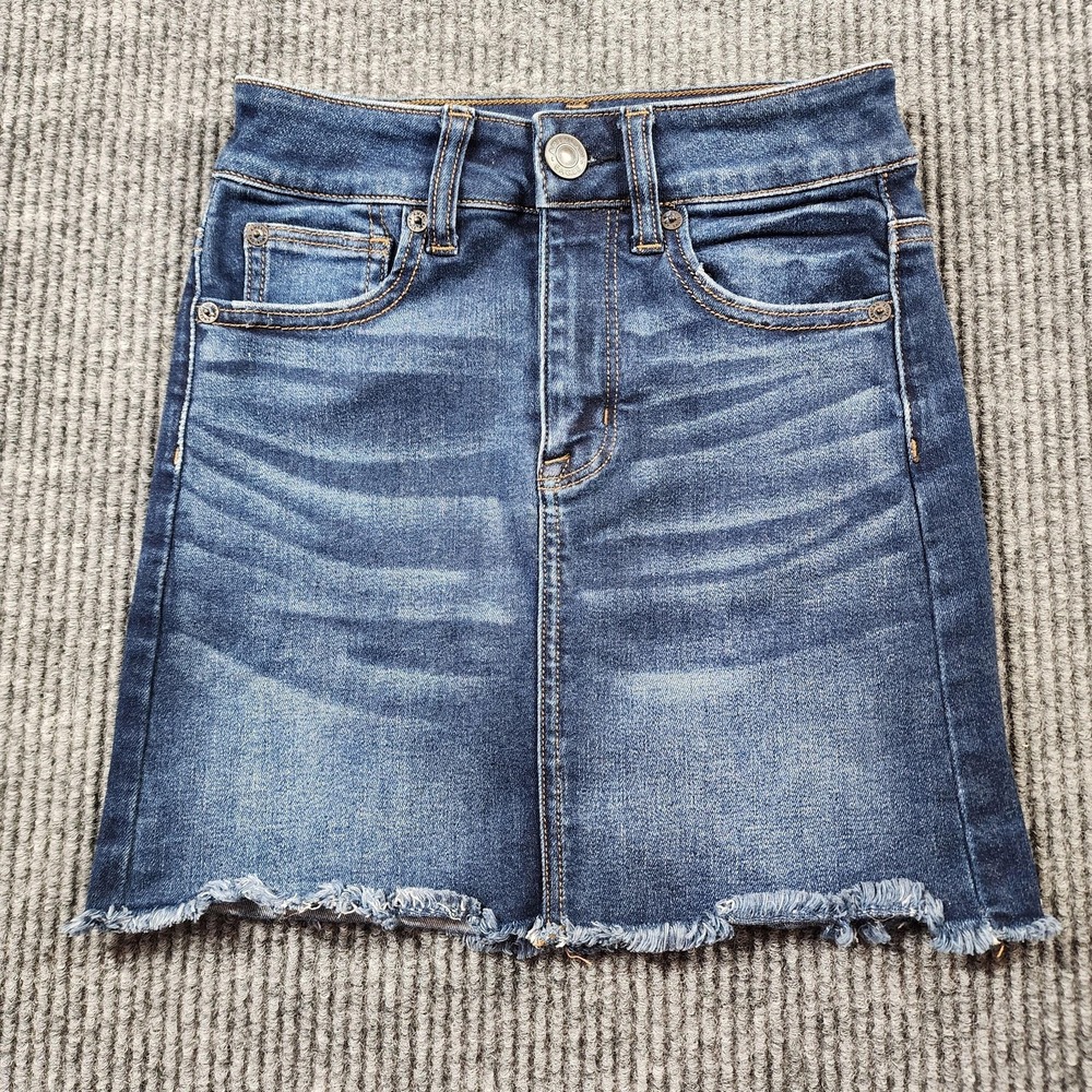 American Eagle Outfitters Skirt Womens 00 Blue Denimβ High Rise Mini Frayed Hem
